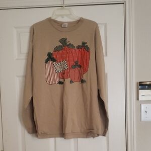 Tan Long Sleeve Shirt with Pumpkin Design